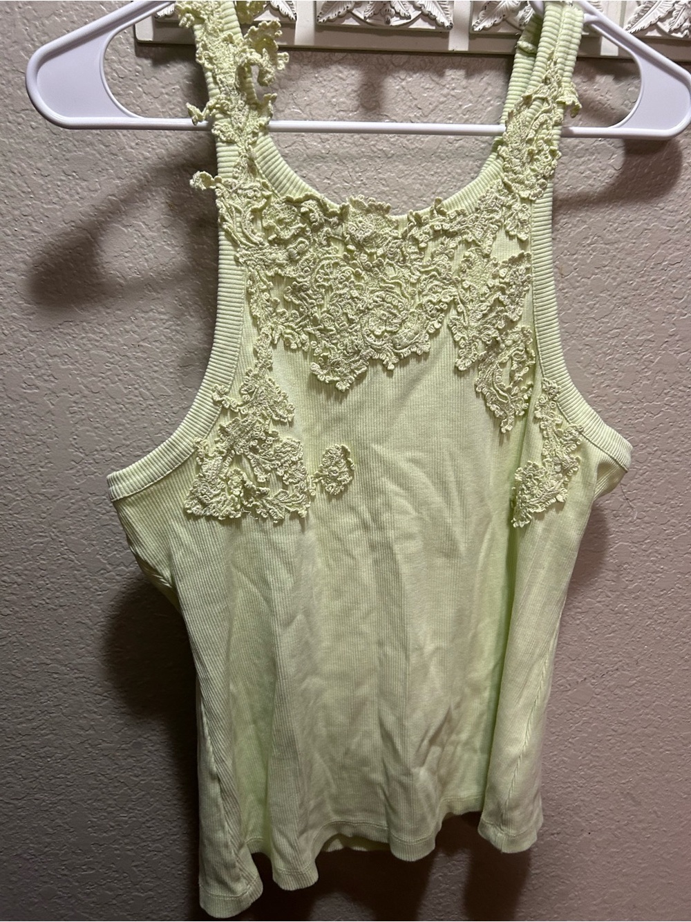 Anthropologie Lace Appliqué Ribbed Tank - Pale Yellow